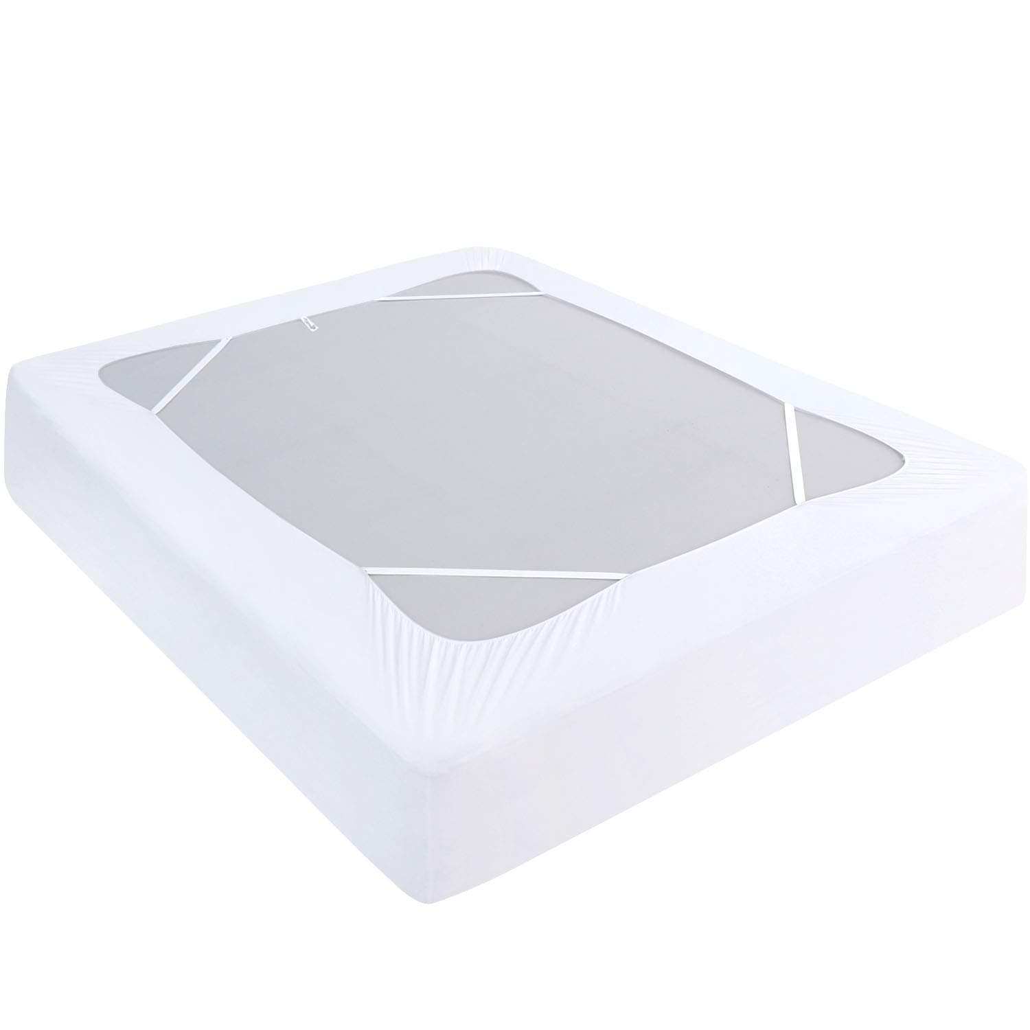 Box Spring Cover Twin Size, Elastic Fabric Wrap Around 4 Sides Bed Skirt, Sleek Alternative for Bed Skirts for Hotel/Home, Fits Box Springs up to 13”, White