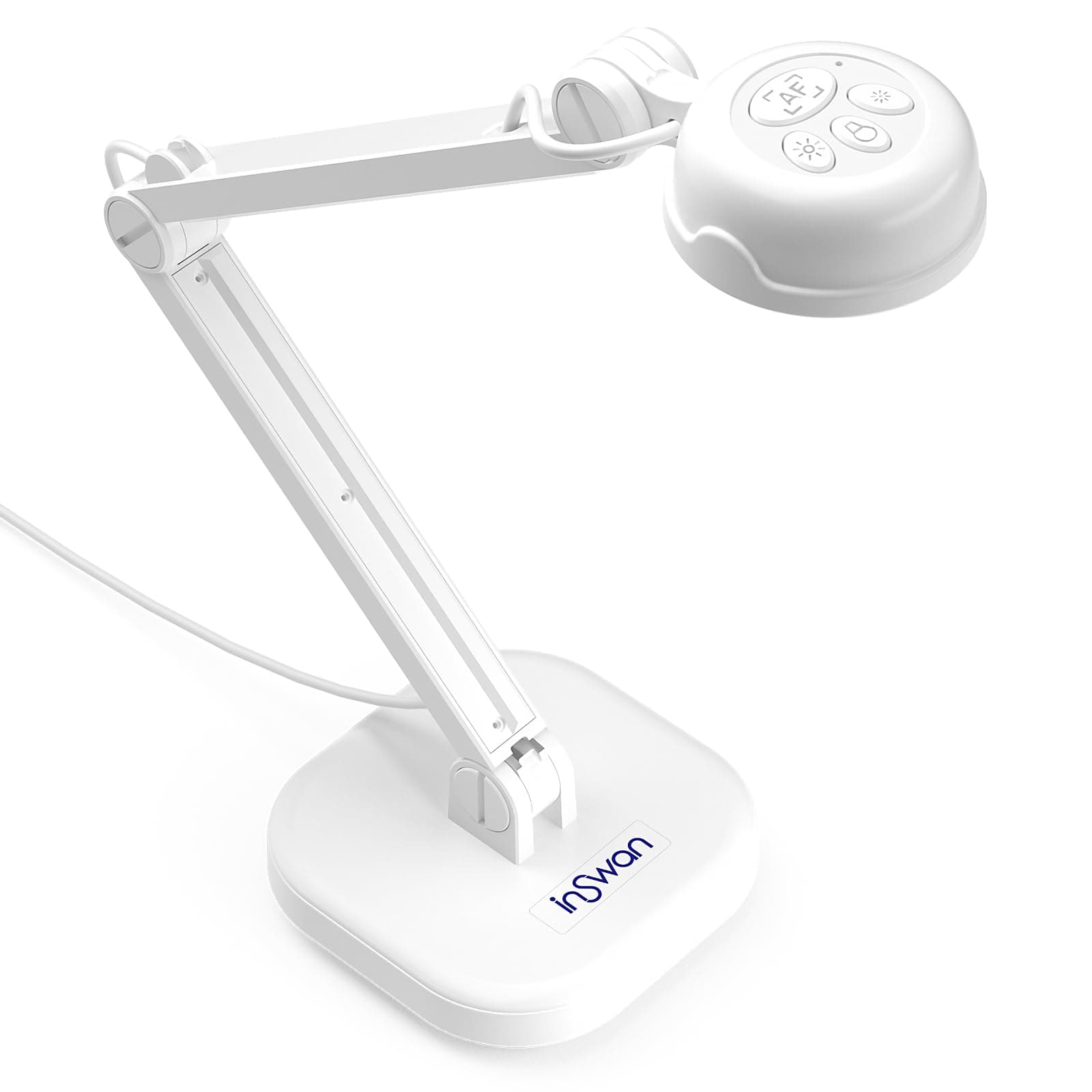 INSWAN INS-1 Classic USB Document Camera/Webcam – 8MP, Auto Focus, LED, Mic, Perfect for Desktop Teaching, Compatible with Windows/Mac/iPad/Chromebook, Ideal for Distance Learning & Live Demos, White