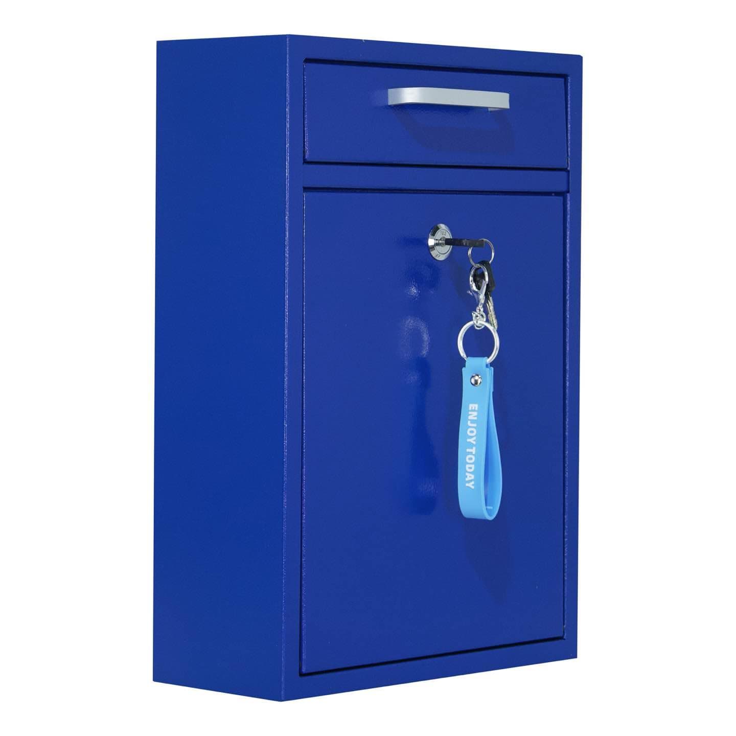 Locking Mailbox Wall Mount - Galvanized Steel Mailbox with Keys for Outdoor - Secure Modern Design Large Drop Box for House & Office