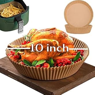 Mutvle 10 Inch Air Fryer Disposable Paper Liner Round, XXL Size, 100 Pcs, Non-stick, Food Grade Baking Paper