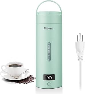 Sekaer Travel Electric Tea Kettle Portable Small Mini Coffee Kettle, with 4 Variable Presets, Personal Hot Water Boiler 304 Stainless Steel with Auto Shut-Off & Boil Dry Protection, SY-618G