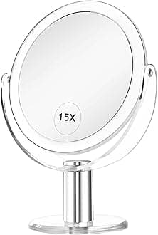 Vanity Mirror Makeup Mirror with Stand, 1X/15X Magnification Double Sided 360 Degree Swivel Magnifying Mirror, 7.4 Inch Portable Table Desk Counter top Mirror Bathroom Shaving Mirror