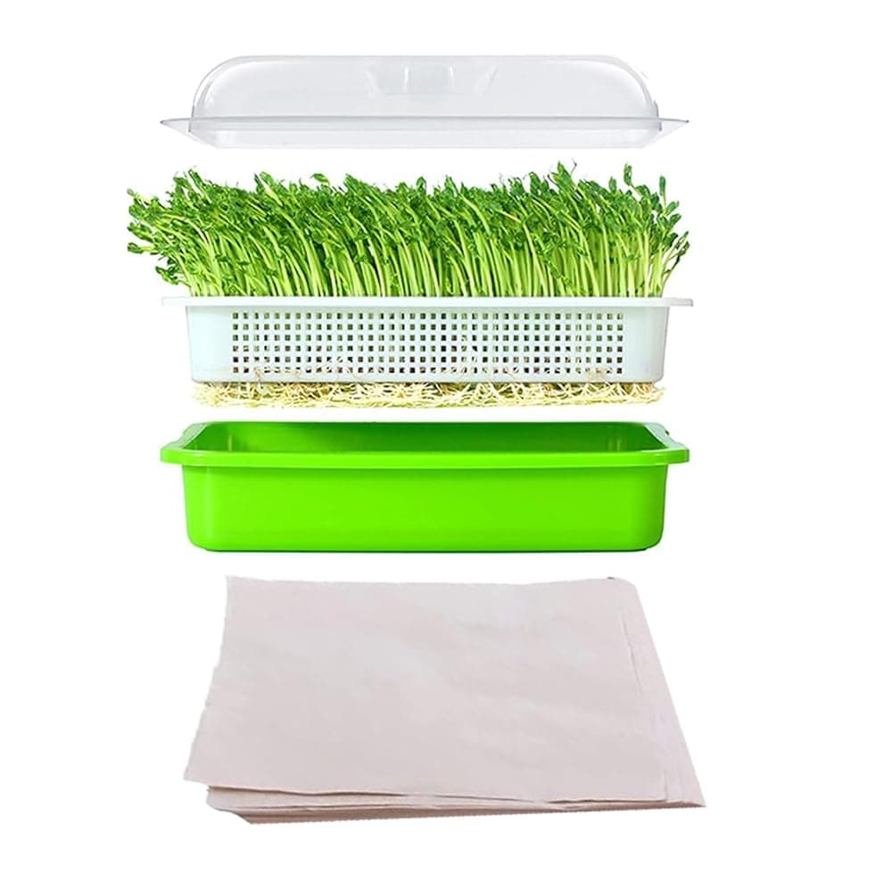 TOMVAES Seed Sprouter Tray, 33 * 26 * 12cm Sprouting Kit With 100 Pcs Planting Papers, 2 Pcs Lid for Garden Home, Wheatgrass Soybean, 29 * 22cm Seedling Paper