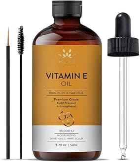 AVD Organics Vitamin E Oil 100% Pure | 35,000 IU Cold-Pressed Tocopherol | Natural Vitamin E Hair Oil & Skin Moisturizer for Face, Body, and Nails | 50ml