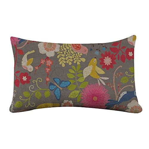 Yilooom Rectangle Pillowcase Cover Flower Bird Pattern Lumbar Pillow Covers Cases 14x24 Inches