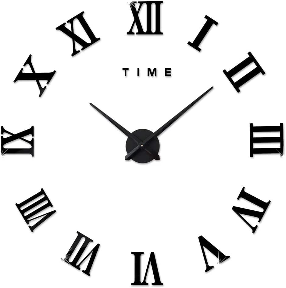FLEXYKO Modern DIY Large Wall Clock Roman Numerals Mute Wall Clock Home Office Decoration - Black