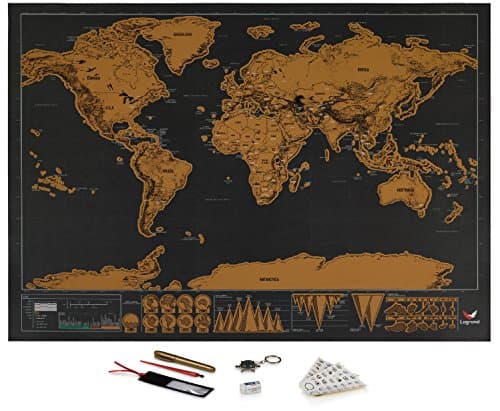 Logrand Scratch Off World Map Poster with 7 Free Accessories | Detailed World Travel Tracker Poster | Premium Scratchable Film and Anti-Tear Paper | Black and Gold Great Traveler's Gift 16.5” x 11.8”