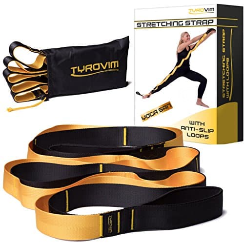 Stretching Strap with 12 Loops to Improve Flexibility + eBook, Video - Stretch Strap for Yoga, Physical Therapy, Dance, Fitness & Pilates – Stretch Out Band for Exercises, Legs, Back & Shoulder