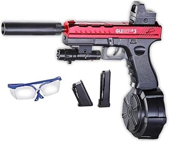 Splatter Ball Gun Automatic, Gel Ball Blaster Gun Full-auto and semi-auto with Goggles, Long Range Blowback Pistol for Shooting Team Games Outdoor Activities Ages 8+ (Rose red)