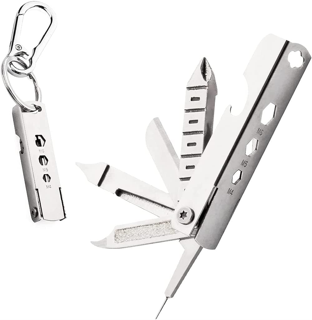 ELECDONKeychain Multitool, Multi-Function Repair Tool, 11 In 1 Multi-Purpose Repair Tool, Keychain with Screwdriver, Nail file, Bottle Opener, Wrench, Ruler, Card Pin, Mobile Phone Holder (Silver)