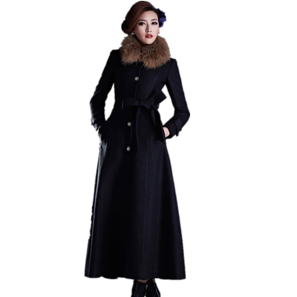 Korean Temperament Woolen Jacket With Shawl Slim Longer Section Woolen Coat,Black,S
