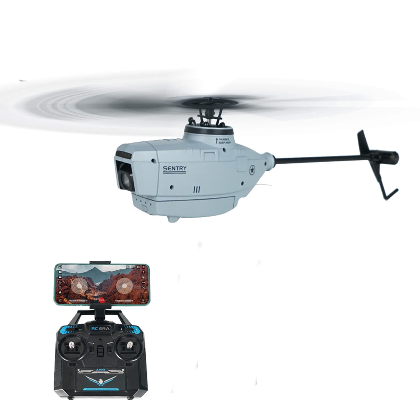 C127 2.4G Remote Control Helicopter with 720P Camera, RC ERA 4CH 6-Axis Gyro, Altitude Hold, Optical Flow Localization, Flybarless RTF Sentry Helicopter, for Kids and Beginners