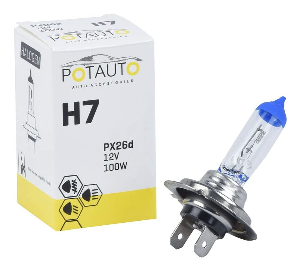 Potauto H7 STANDARD Head Light Halogen Bulb For Car, 12V 100W - PX26d | 3200K | Single Piece