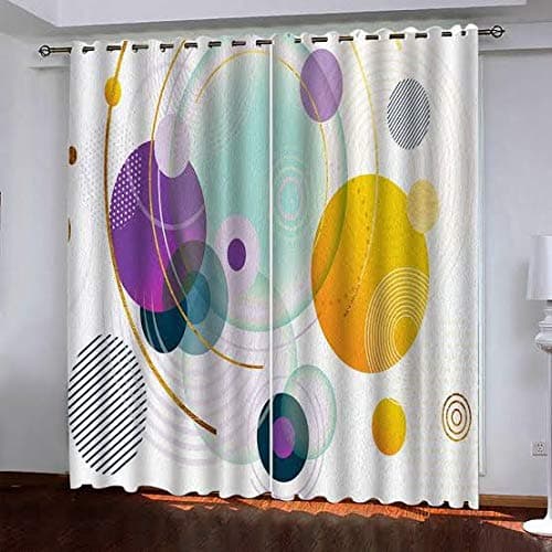 KHUSHI CREATION 3D Circle Digital Printed Polyester Fabric Curtain for Bed Room, Kids Room, Curtain Color Multi Window/Door/Long Door (D.N.205) (1, 4 x 7 Feet (Size ; 48 x 84 Inch) Door)