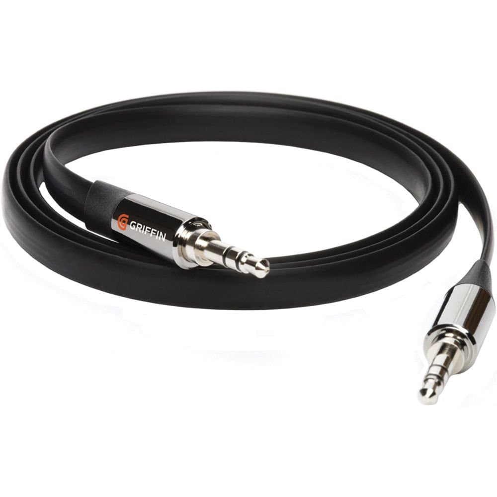GriffinFlat AUX Cable, Tangle and Kink Resistant, 3.5 mm Male-to-Male Auxiliary, 3 feet, Durable, Black