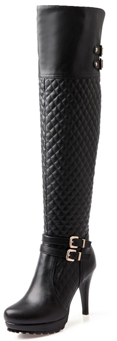 APHNUS Genuine Leather High Heel High Leather Boots