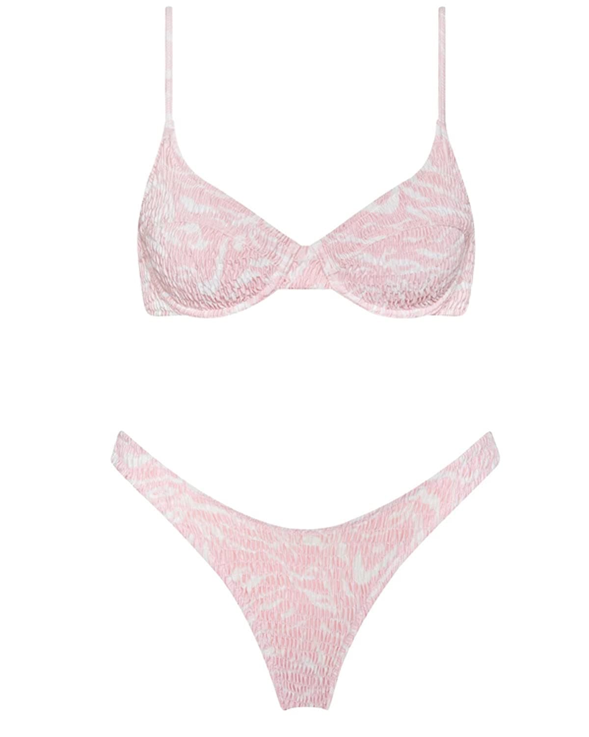 VOLAFA Women's Triangle Bikini Set Textured Frilled Smocked Ruched Push Up Swimsuit Two Piece Bathing Suit