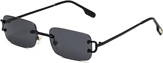 Rimless Rectangle Sunglasses for Women Men,Retro Frameless Eyewear Sun Glasses