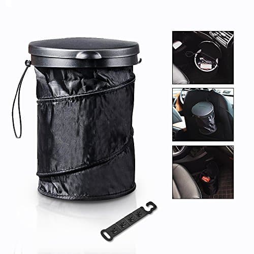 Car Trash Can Portable Folding Garbage Can for Vehicle - Collapsible Pop-up Trash Bin with Cover, BOBOTATA Universal Traveling Car Trash Bag (Black)