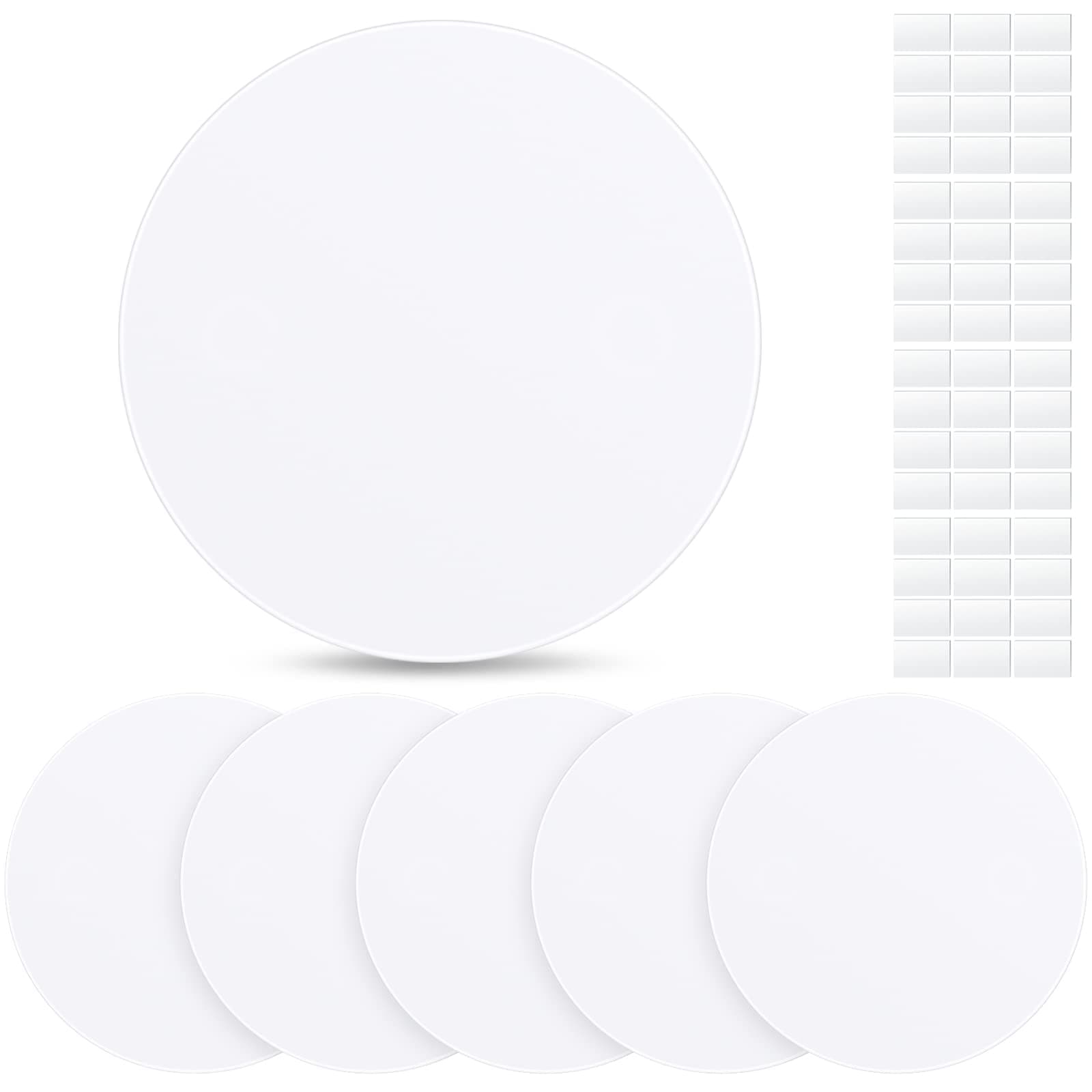 6 Pcs Plastic Flat Blank Plate Wall Hole Cover Ceiling Cover Plate, Circle Electrical Box Cover with 48 Pcs Double Faced Adhesive Tape for Ceilings or Wall (Round, 7 Inch)