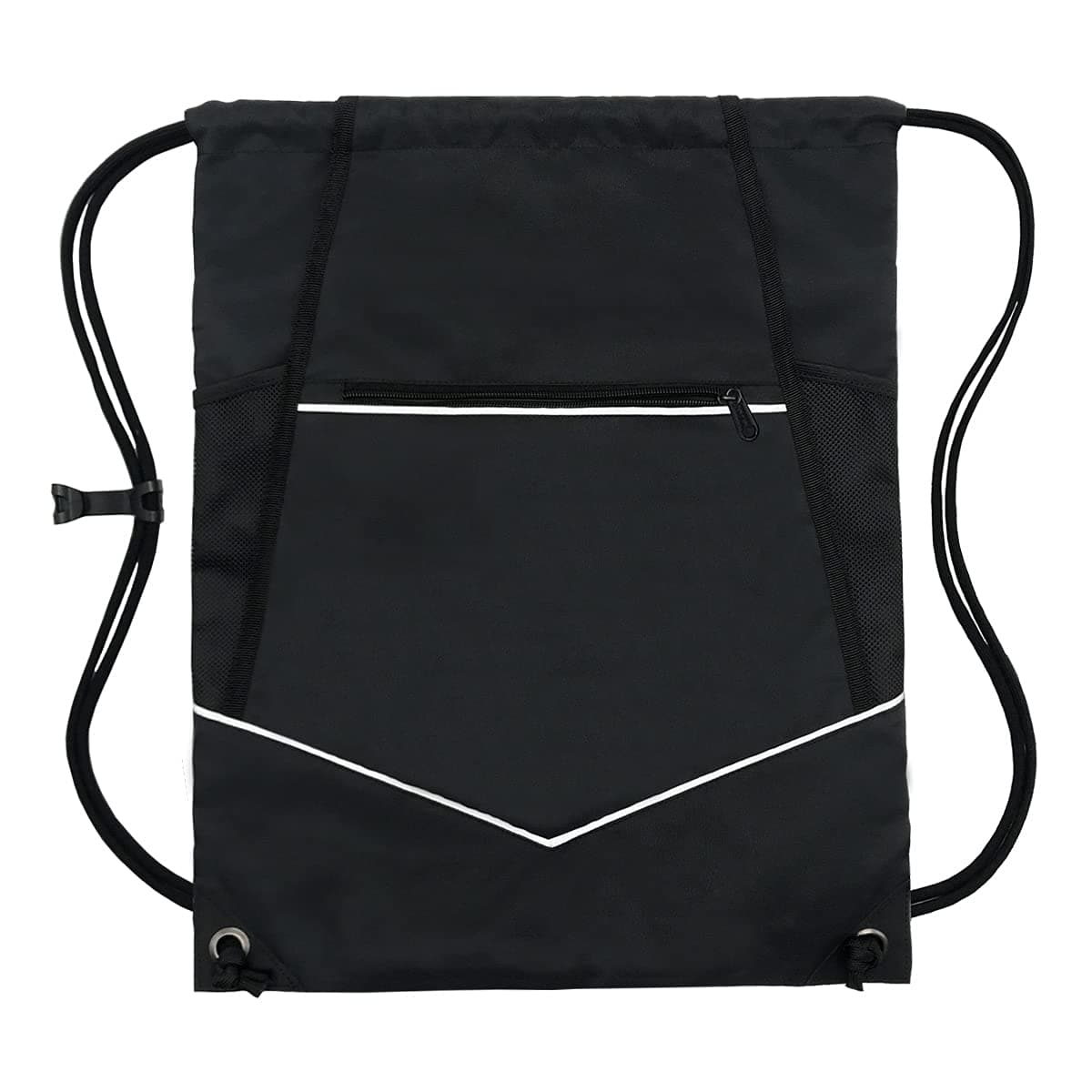HOLYLUCK Packable Drawstring Sackpack Wet Pocket with Zipper and Water Bottle Mesh Pockets (Black)