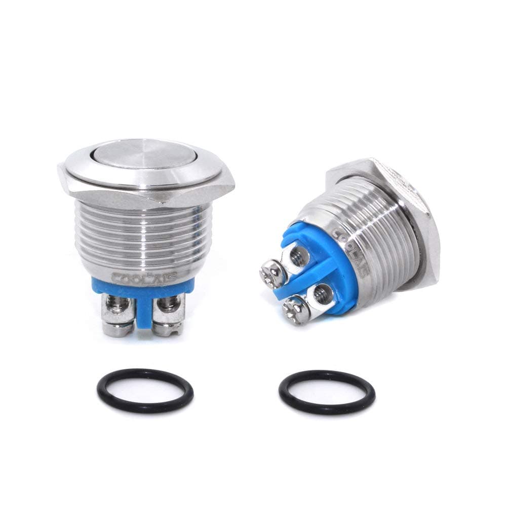 16mm Pushbutton Momentary Switches Push Buttons Momentary Push Button Safety Switch NO Start Stop Push Button Motor On Off Switch with 2 Screw Terminals Stainless Steel 5A 250VAC PBSM-05