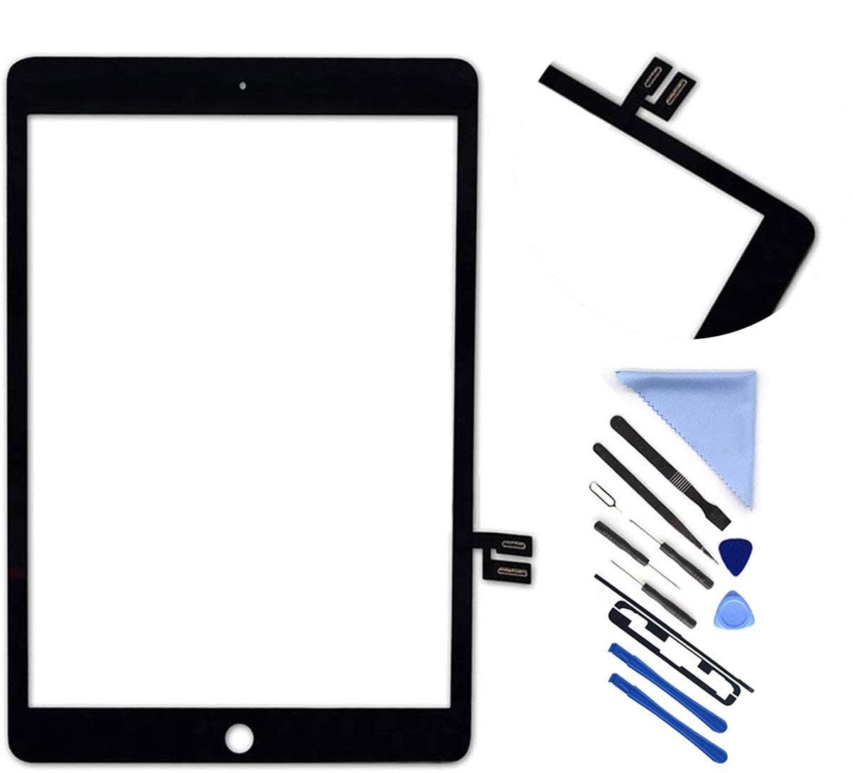 Touch Screen Digitizer for iPad 7 2019 7th Gen 10.2" A2197 A2198 A2200 Front Glass Replacement with Pre-Installed Adhesive (Without Home Button,not Include LCD) + Tools (Black)