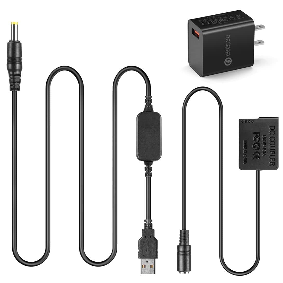 5V USB Adapter Kit + QC3.0 USB Adapter + DMW DCC8 BLC12 BLC12E Couplers for Lumix DMC DMC-FZ1000 FZ2000 FZ2500 FZ300 G7 G6 G5 GH2 FZH1 GH2S GX8 G80 G81 G85 DC-G90 DC-G91 DC-G95 DC-G99