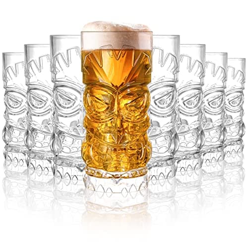 8 Pack 500 ml Plastic Tiki Cups, Clear Modern Bar Tiki Mug Hawaiian Party Drinking Tumblers for Cocktails, Lemonade, Mixed Drinks, Halloween, Picnic, Restaurant Supplies