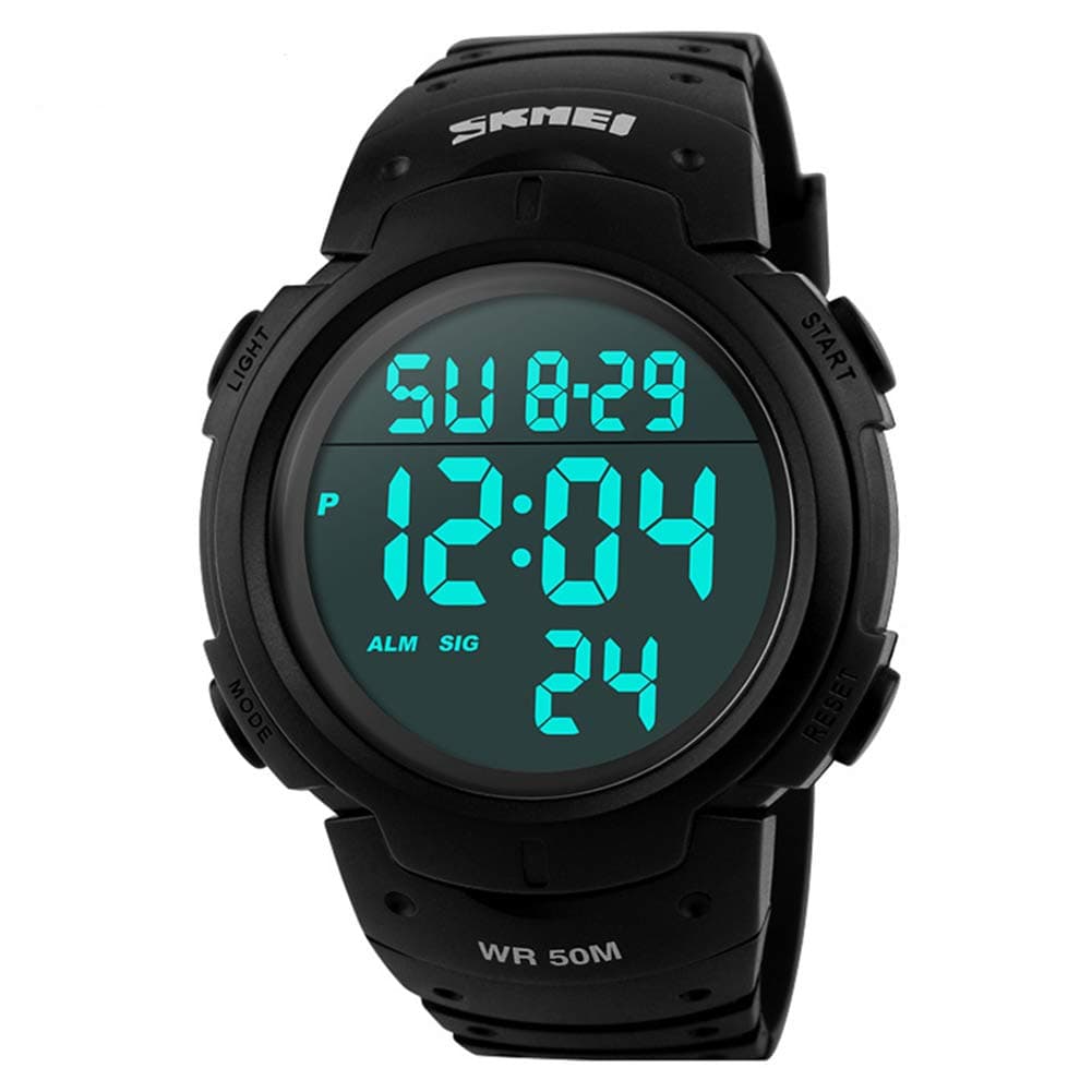 SKMEI Mens Digital Watches Waterproof LED Backlight Large Number Display Multifunction Sport Wristwatch
