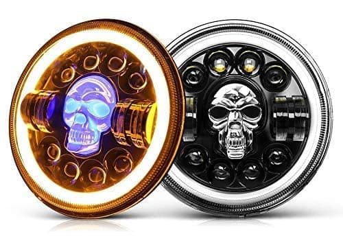 Arhaan Art Modification Headlight Bullet Headlight Tharr, Jeep, rebbin, Classic 350 Bullett (Skull/Bhoot)