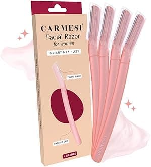 Carmesi Reusable Face Razor for Women Facial Hair- 4 Razors | Instant & Painless Hair Removal | For Eyebrows, Upper Lip, Forehead, Peach Fuzz, Chin and Sideburns | Dermaplaning Tool