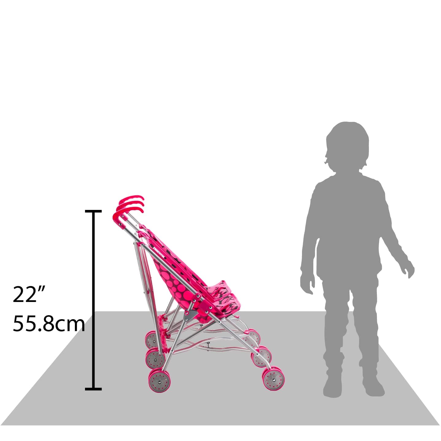 Baby Doll Twin Double Stroller, Light Weight Foldable, with Smooth Rolling Wheels - (Pink & Black Polka Dots)