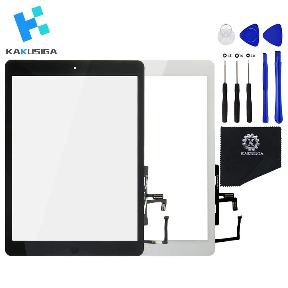 KAKUSIGA Compatible with ipad Air 1st (5th Generation) Touch Screen Glass Digitizer Replacement, Home Button Flex, Adhesive Tape,Repair Tools kit (White)