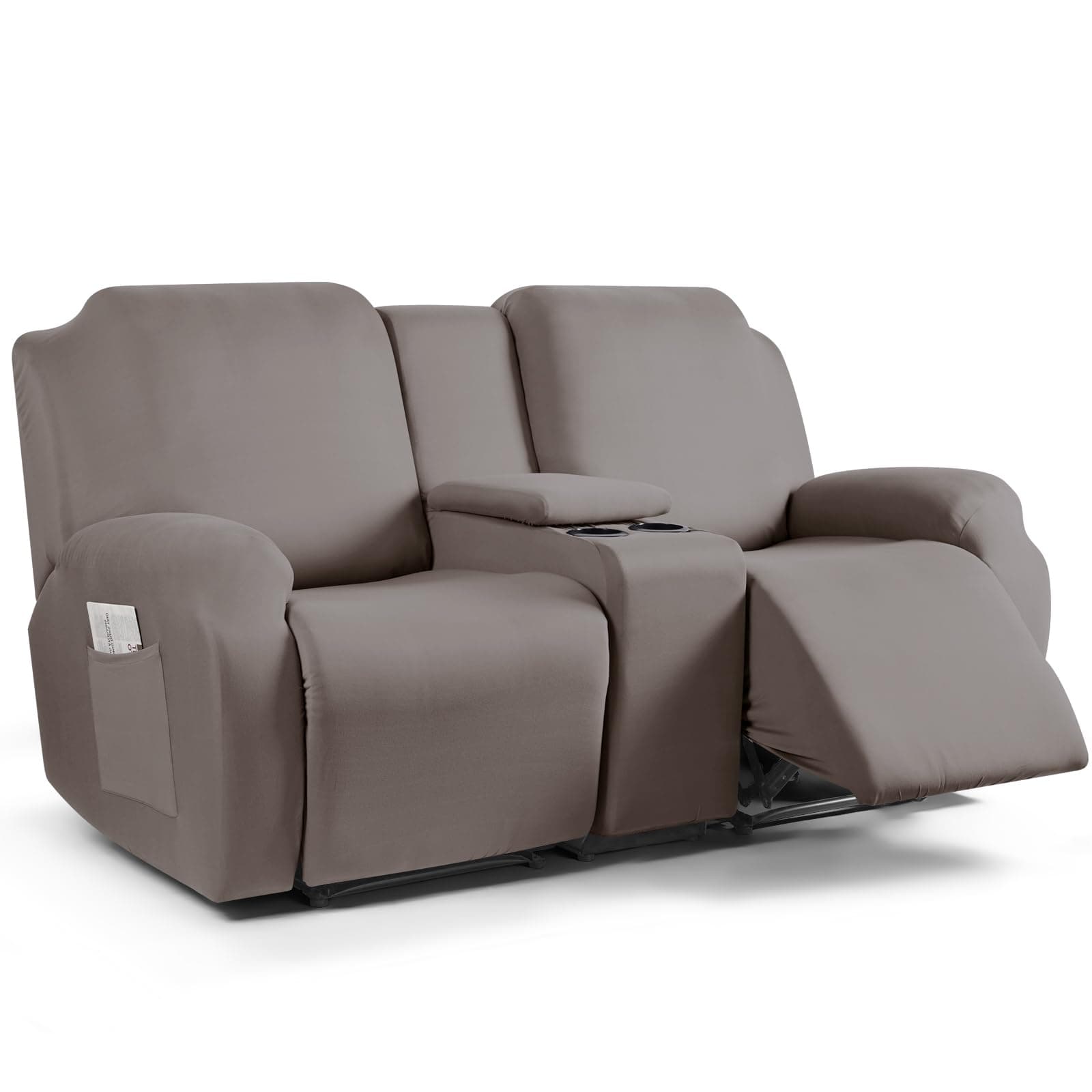 TAOCOCO Recliner Loveseat Cover with Middle Console, 4-Piece Polyester Blend Stretch Fit Loveseat Reclining Sofa Covers, Taupe, 2 Seat Recliner Cover with Console