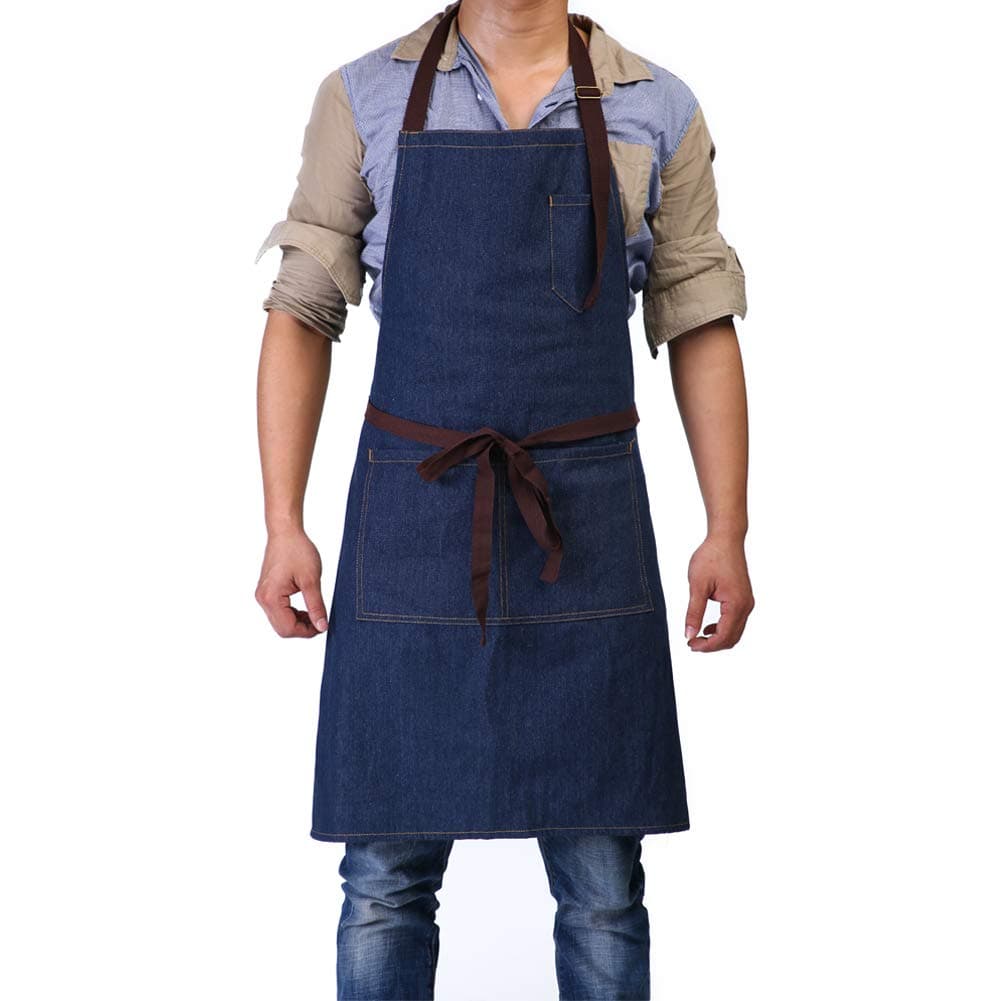 BOHARERS Adjustable Bib Apron with 3 Pockets - Denim Jean Kitchen Aprons for Women and Men
