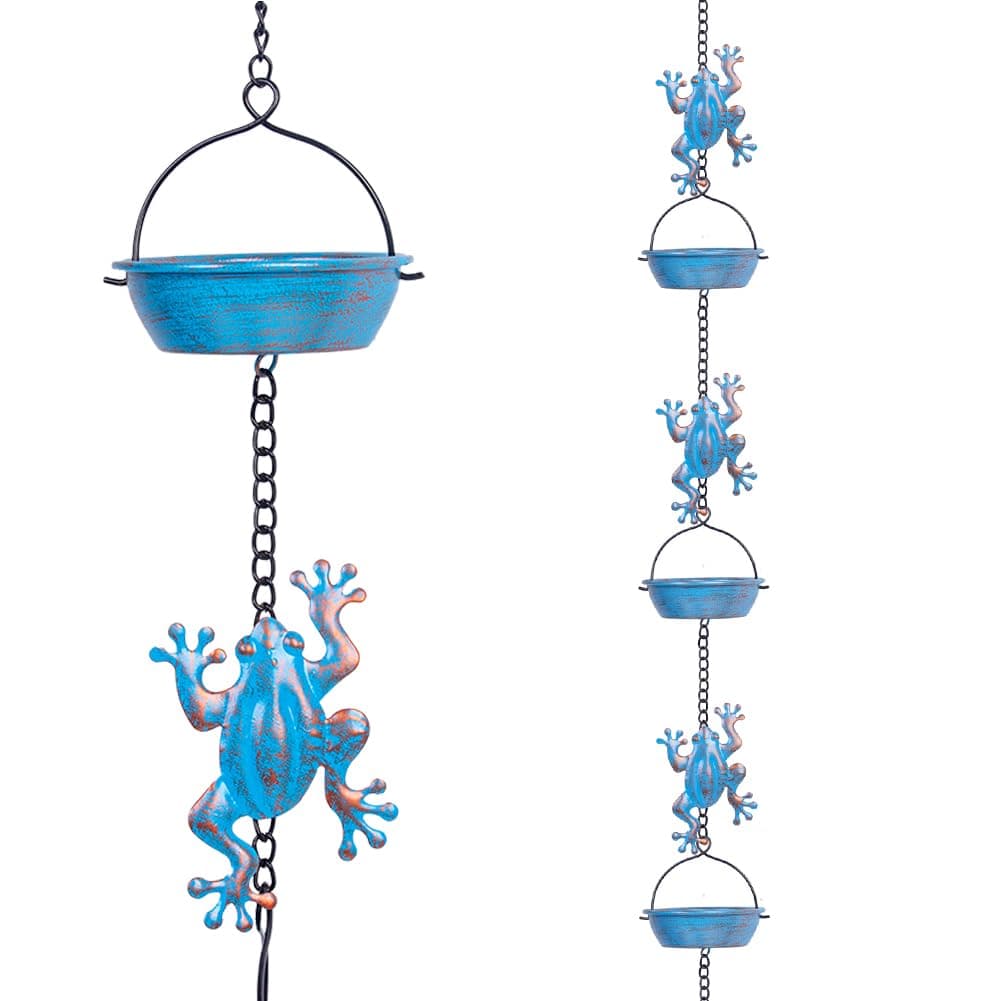 Rain Chain, 11.4FT Frog Rain Chains with 12 Cups, Functional and Decorative Replacement Downspout Rain Chains for Outside
