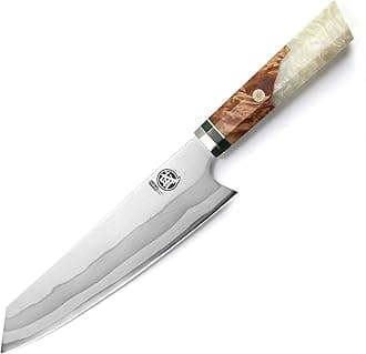 8 inch Japanese Kiritsuke Knife - Hand Forged 440C Damascus Steel, Professional Kitchen Chef Knives with White Pomegranate Handle & Sandalwood Box