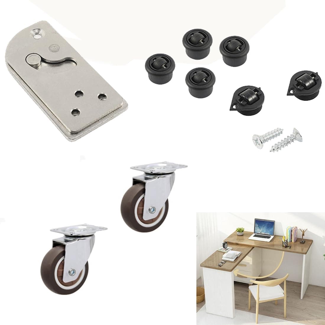 HOWHY 90° Rotating Table Hinges, Hardware for DIY Assembly of L-Shaped Desk and Cabinets，Table Extension, Multifunctional Folding Table Connect Hinges ，Table not Included(Opens Left)