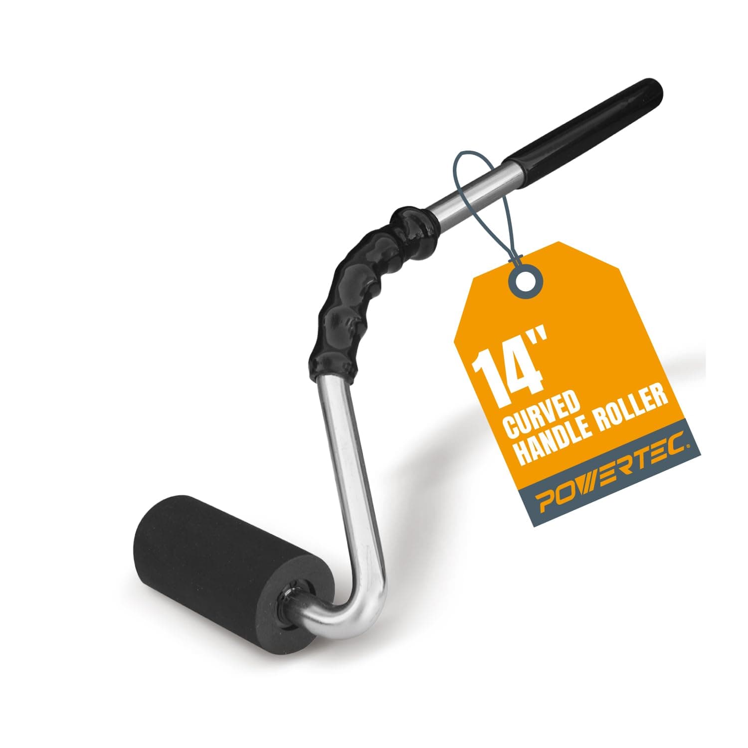 POWERTEC 14" Curved Handle J Roller, 1-1/2 Inch Diameter, 3 Inch Wide For Floor/Veneers Laminate Wall Coverings & Edge Banding Roller Tool with Rubber Roller (71011)