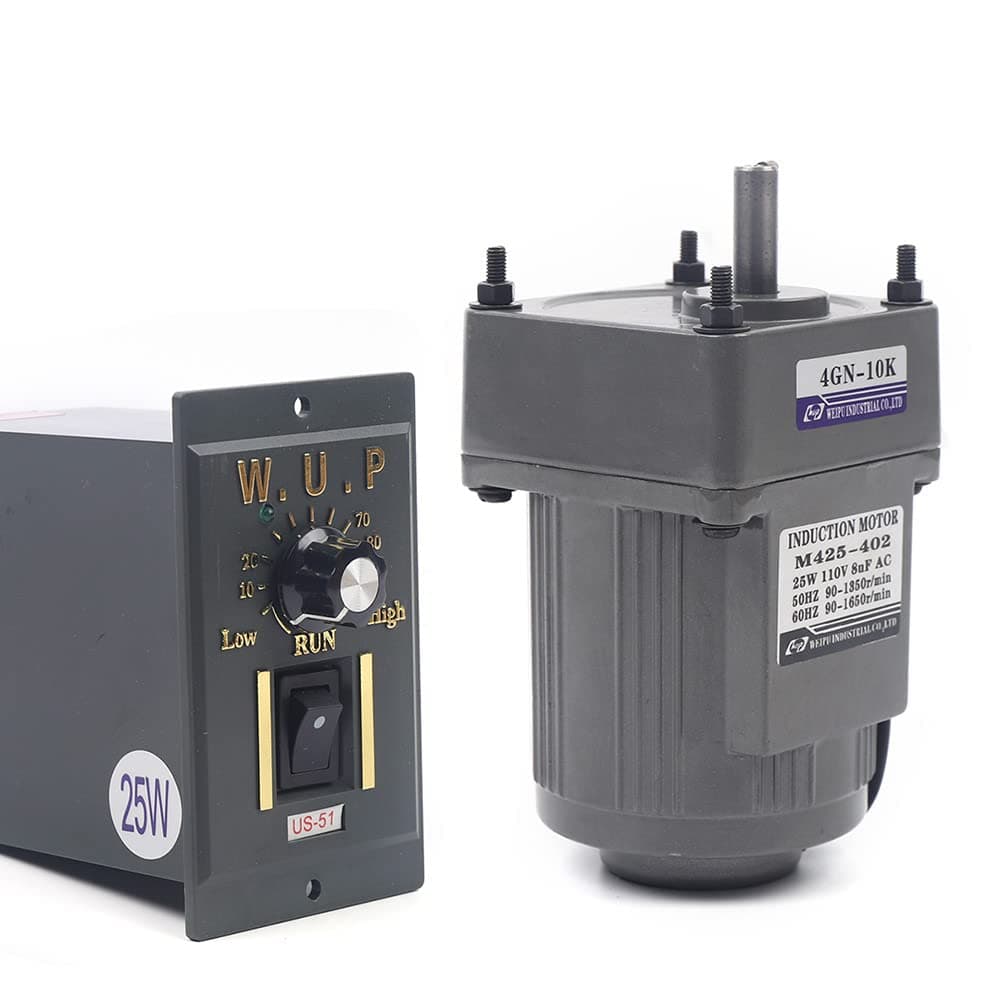 Variable Speed Geared Motor, 110V AC Gear Reduction Motor Adjustable Single-Phase High Torque Electric Gear Motor with Speed Controller 0-135RPM 25W 10K(Reduction Ratio 1:10)