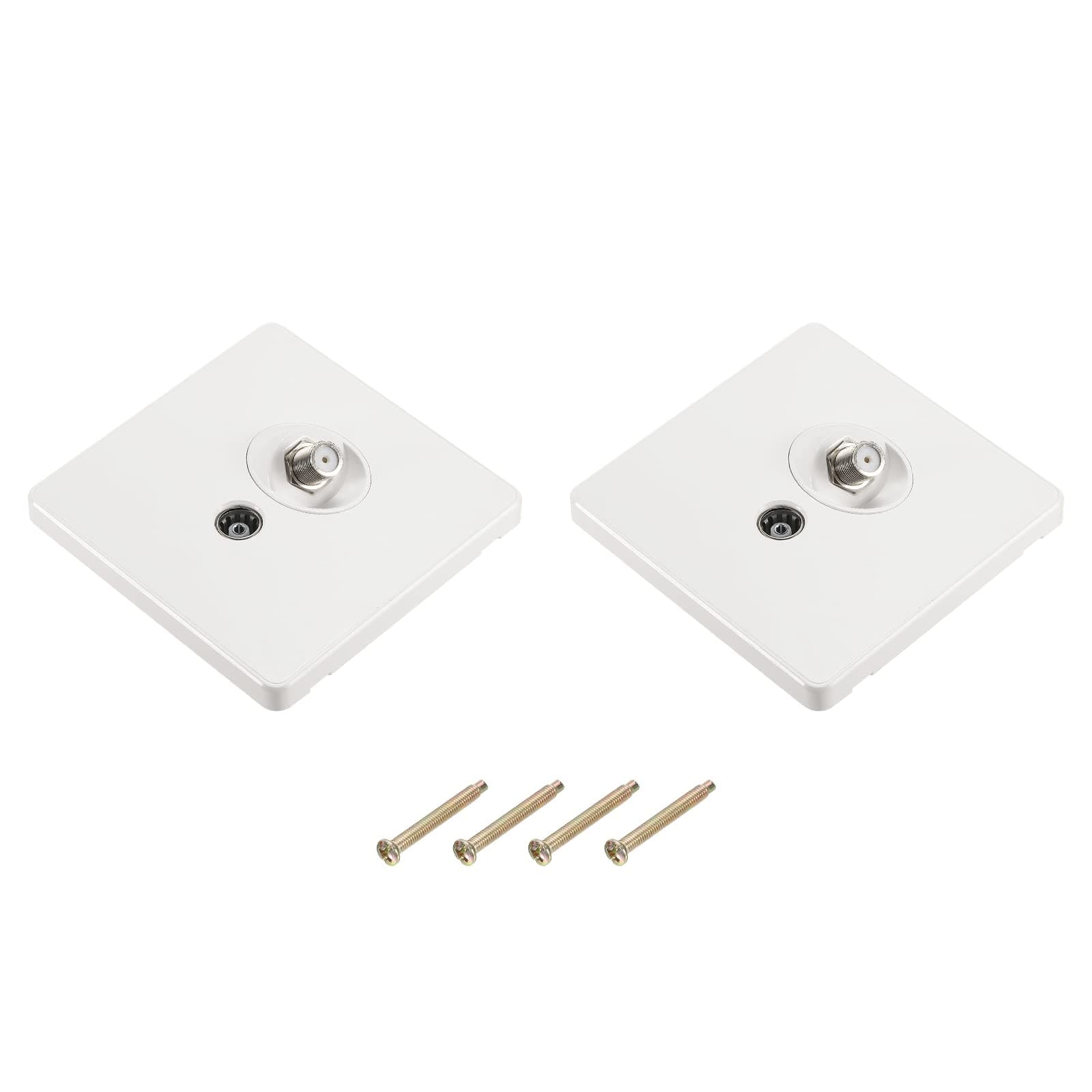 sourcing mapTV Aerial Socket Wall Plate Outlet Satellite White PC 88mm x 86mm for Coaxial Cable Lead Pack of 2