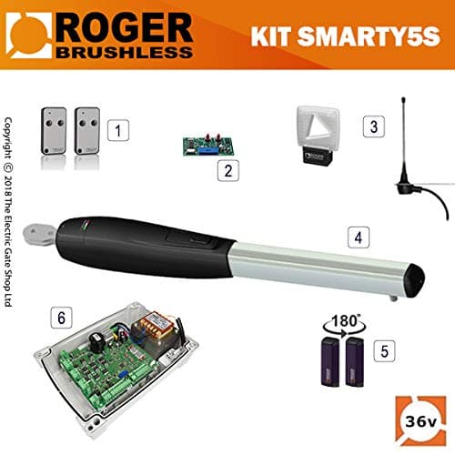 Electric Gate Motor Swing Single Kit - Brushless Smarty 5 36v Automatic Gate Kit Designed for Wrought Iron, Metal or Wooden Gates