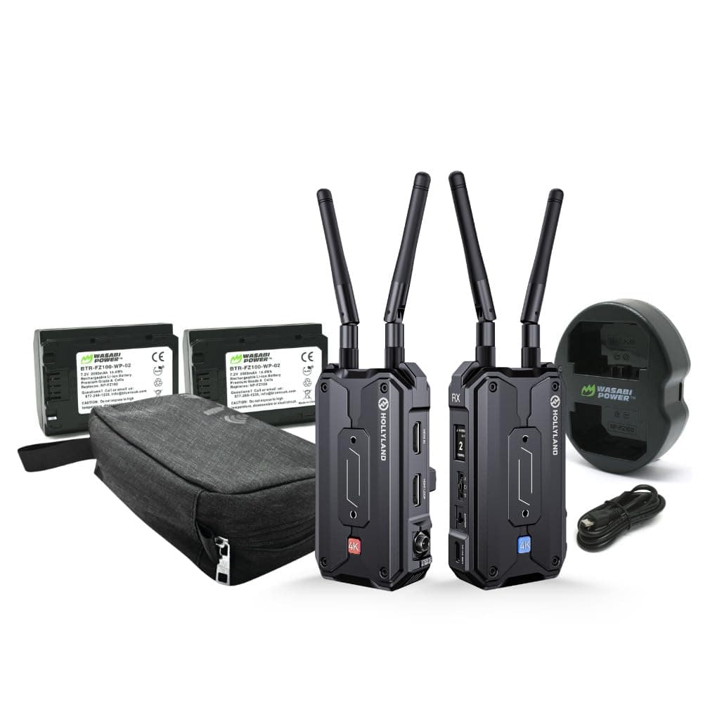 Hollyland Pyro H Wireless Video Transmission System Bundle with Rechargeable Batteries for NP-FZ100 (2-Pack) and Impact-Proof Watertight and Dustproof Hard Carry Case (Black) (3 Items)