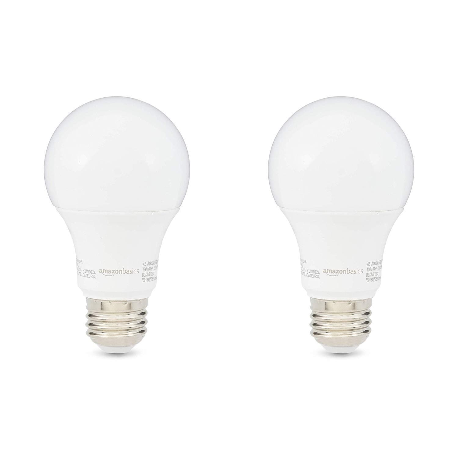 Amazon Basics A19 LED Light Bulbs, 60W Equivalent, 9W Energy Efficient, E26 Standard Base, Soft White 2700K, Non-Dimmable, 10,000 Hour Lifetime, Easy to Install, 2-Pack