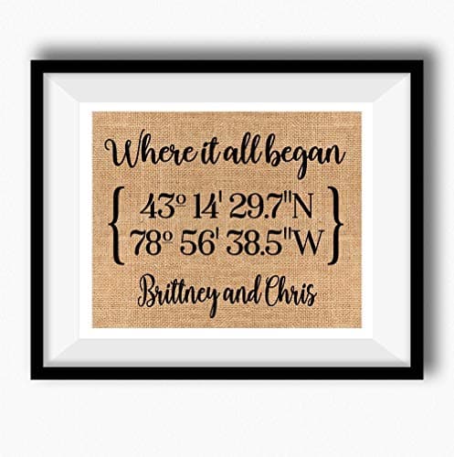 Where It All Began | Latitude Longitude GPS Coordinates | 100 percent Burlap or Canvas Anniversary Gift | Where We Met | Wedding Location