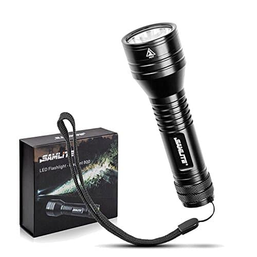 SAMLITE - LED Flashlight, 800 Lumens Waterproof, With Holster, Tactical Light, Brightest Flashlight, CREE XML T6, Rechargeable Battery & Ac Power Charger Included, For Camping, Hiking & Night Riding
