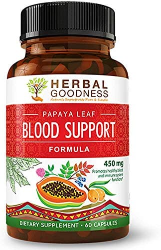 Papaya Leaf Blood Support Formula - Blood Platelet (Thrombocyte) - Bone Marrow Support - Blood Cleanse - Detox - Immune Health - Made in USA by Herbal Goodness - 12 BOTTLES/60-450mg Veggie Caps