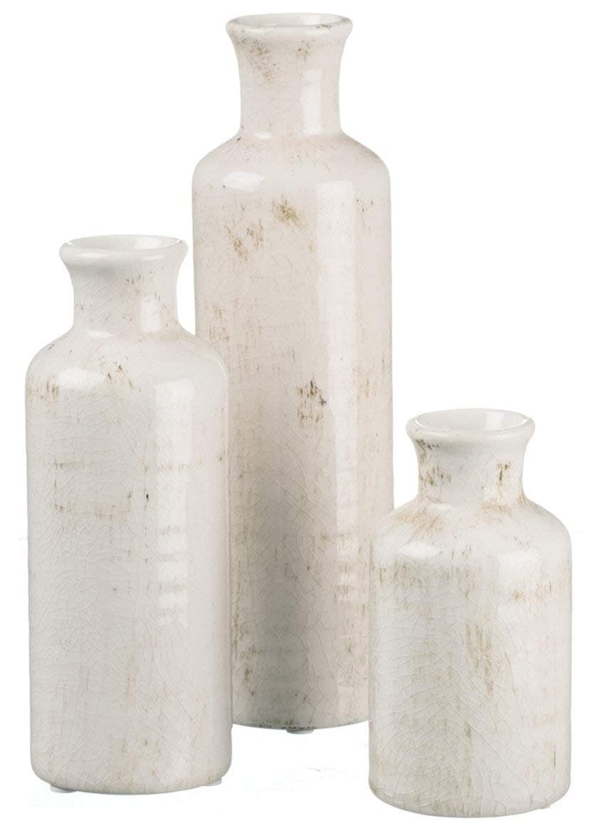 Sullivans Ceramic Vase Set, Various Sizes, Distressed White, Set of 3 (CM2333)