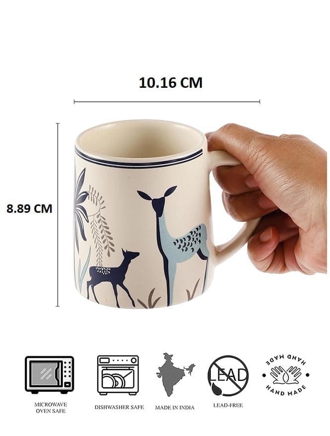 miah decor Ceramic Matte Printed Tea Coffee Mug Set of 6 Drinkware Microwave Safe Stoneware Cups for Home & Restaurant-350 ml-Cream Blue